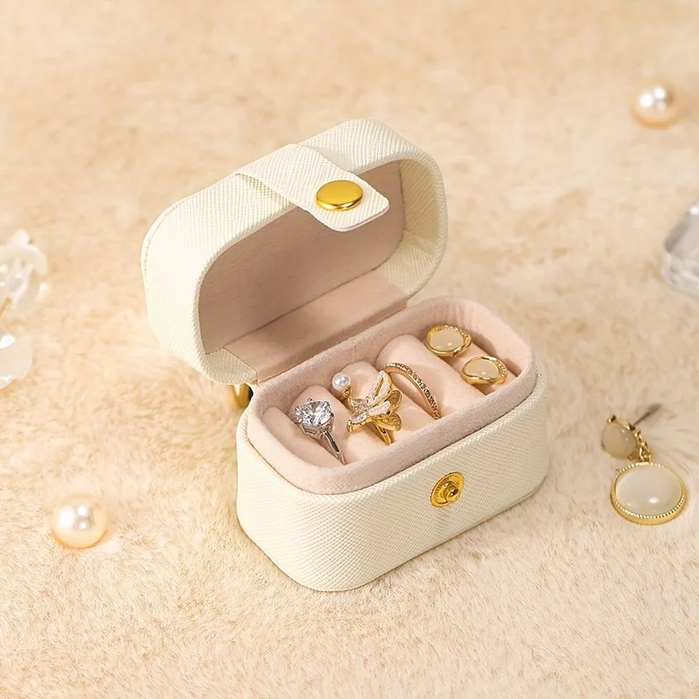 Chic Mini Faux Leather Jewelry Box for Rings & Earrings - Portable Organizer